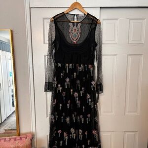 REDValentino Embroidered Sheer Mesh Midi Dress | Black | NWT | IT 44